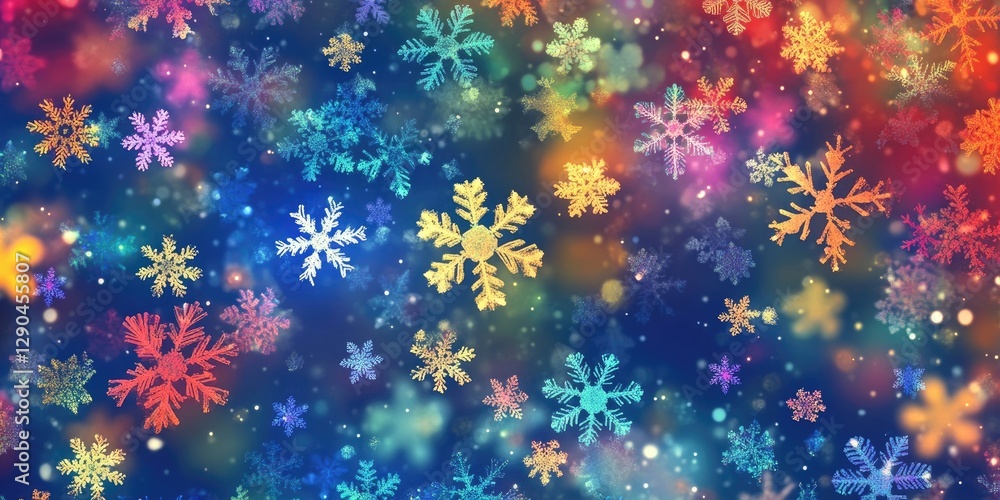 Aufkleber vibrant abstract background with colorful snowflakes in various sizes on a deep blue backdrop featur