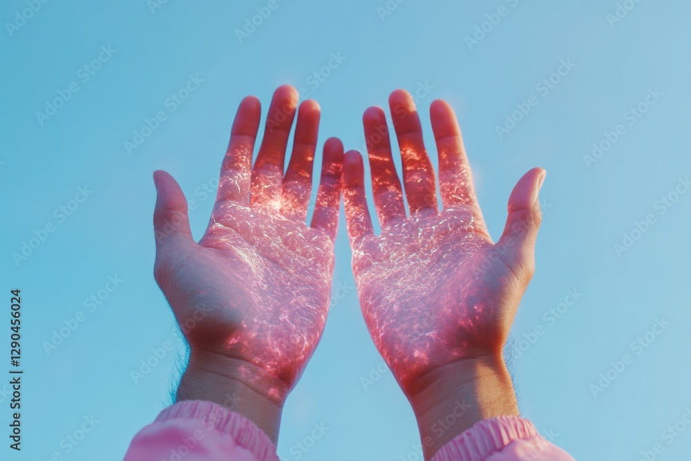 Poster Holographic Interface Display Hands Manipulating Digital Elements in Futuristic Workspace - Cutting-Edge Tech Content for Business Innovation and User Interaction Design