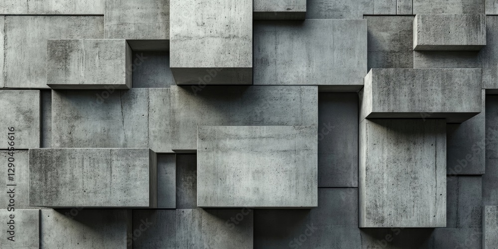Poster three dimensional concrete texture displaying grey cubes interlocked on a flat surface ideal for int