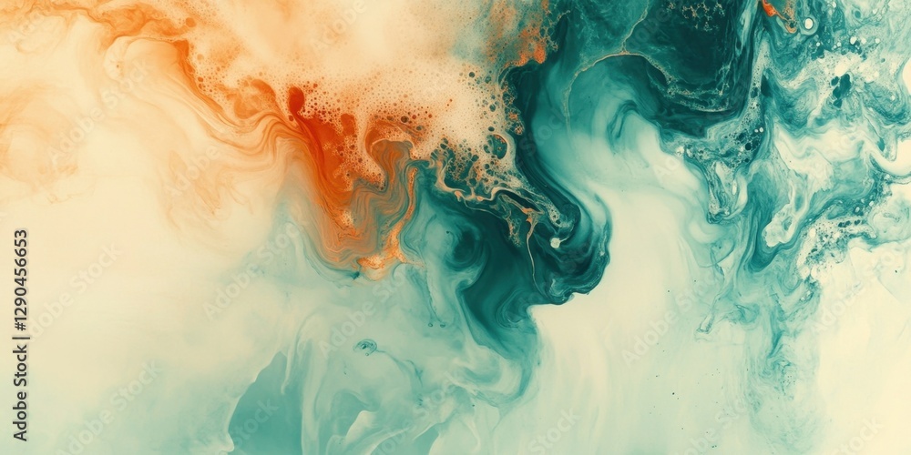 Poster abstract fluid background featuring rich teal and warm orange swirls with smooth gradients creating 