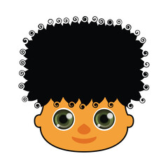 Funny Cute Cartoon Boy with Curly Hair