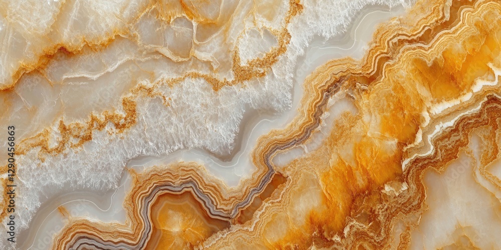 Aufkleber sedimentary rock texture featuring layers of orange, white, and gold with wavy patterns, creating a 