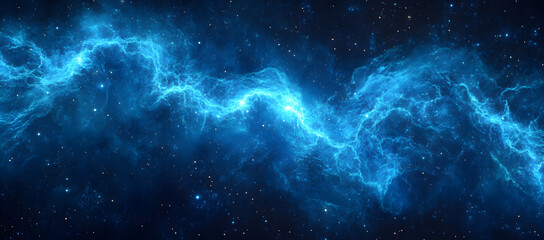 Wave Abstract background with a blue, glowing wave of digital connections and data flow in space on a dark blue background. Big Data technology concept, AI, background , ai background