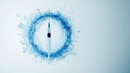 Syringe in Blue Water Splash Ring Abstract Medical Concept Vaccination Healthcare