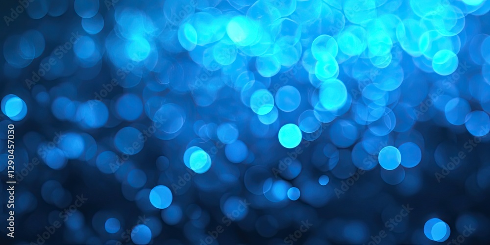 Poster blurry blue abstract backdrop with luminous circular bokeh lights in varying shades of blue creating
