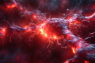 Fototapeta premium Futuristic Neural Network Visualized in Vivid Red and Black Sci-Fi Art