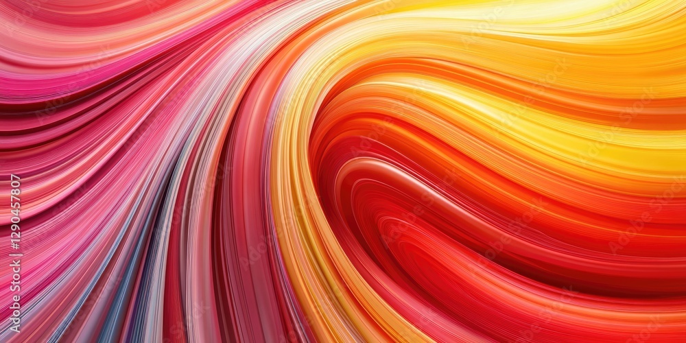 Poster vibrant abstract wave patterns in warm hues of red, orange, and pink flowing dynamically across the 