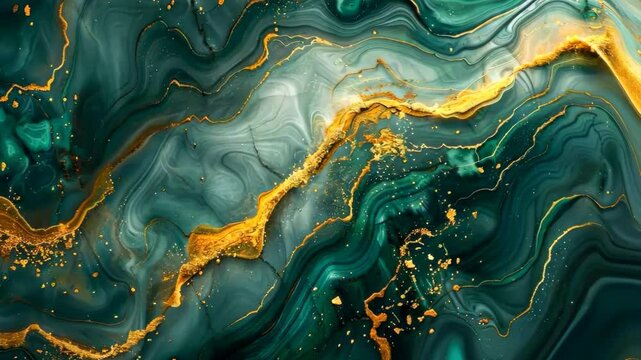 Vibrant colors flow together, creating an engaging abstract artwork with gold and teal