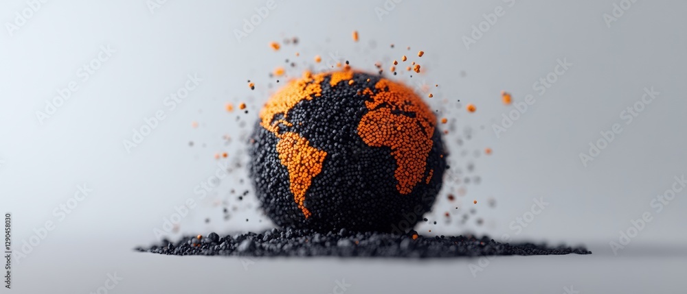 Poster Pixelated Globe Visualization Abstract Black and Orange Digital Earth for Cutting-Edge Business Analysis and Global Market Strategy in Tech-Driven Environments