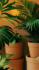 Obraz premium Terracotta Herb Garden Display Contemporary Plant Aesthetic for Home and Retail - Harnessing Biophilic Design and Sustainable Living for Modern Gardening and Green Spaces