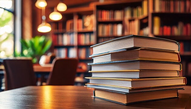 図書館 カフェ　積まれた本　背景素材