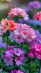 Obraz premium Vibrant Pink Purple and Red Flowers in Bloom Close up Spring Garden Photography