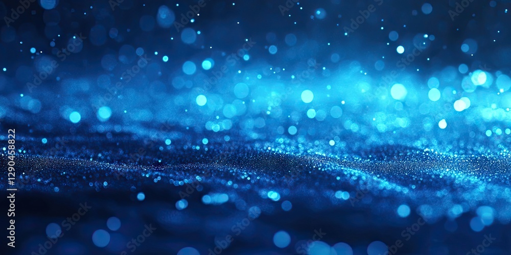 Poster futuristic abstract blue background with soft blurred luminous bokeh lights in varying shades of blu