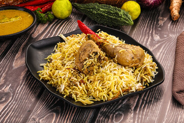 Indian chicken biryani with basmati rice