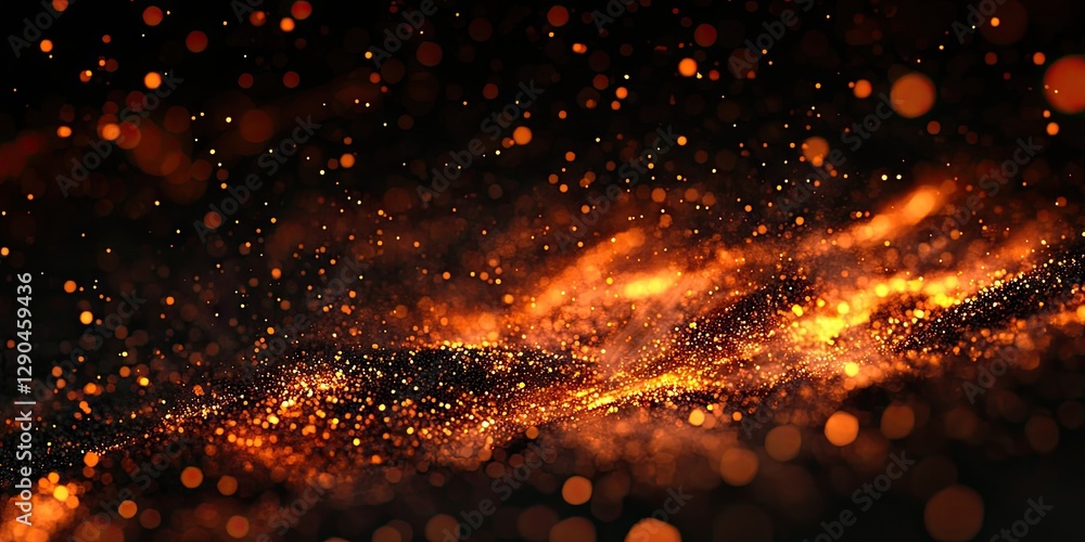 Poster abstract glowing sparks in warm shades of orange and gold against a dark background, creating a dyna