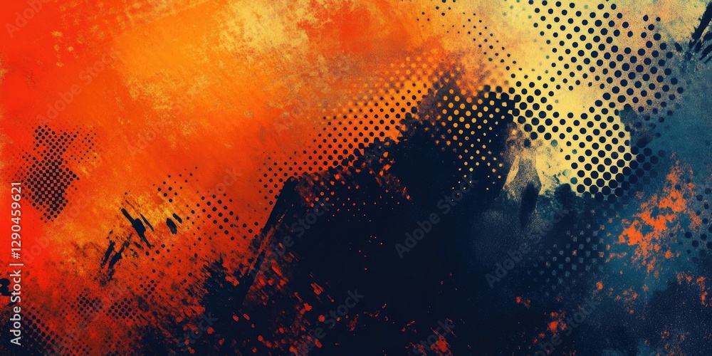 Aufkleber abstract grunge background with vibrant orange and navy blue halftone pattern blending textured spla