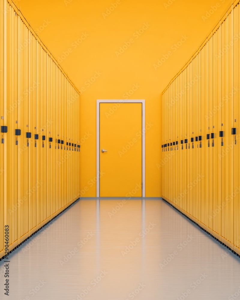 Poster vibrant minimalist corridor in contemporary data center sleek yellow equipment racks for tech effici