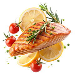 Grilled Salmon Recipe: Lemon & Rosemary isolated on transparent background