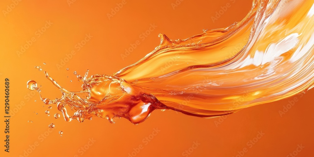 Aufkleber orange liquid splash flowing dynamically against a vibrant orange background with droplets accentuat