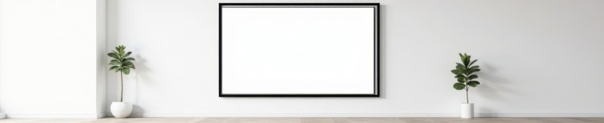 Obraz premium Large white wall, centrally placed white artwork in black frame , clean, decor, surface