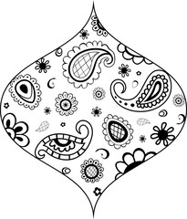 Hand drawn doodle paisley ogee motif outline vector illustration isolated on transparent background
