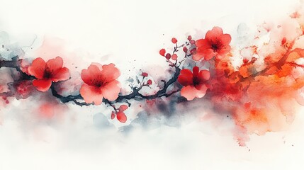 A watercolor illustration of cherry blossoms with soft colors and artistic splashes.