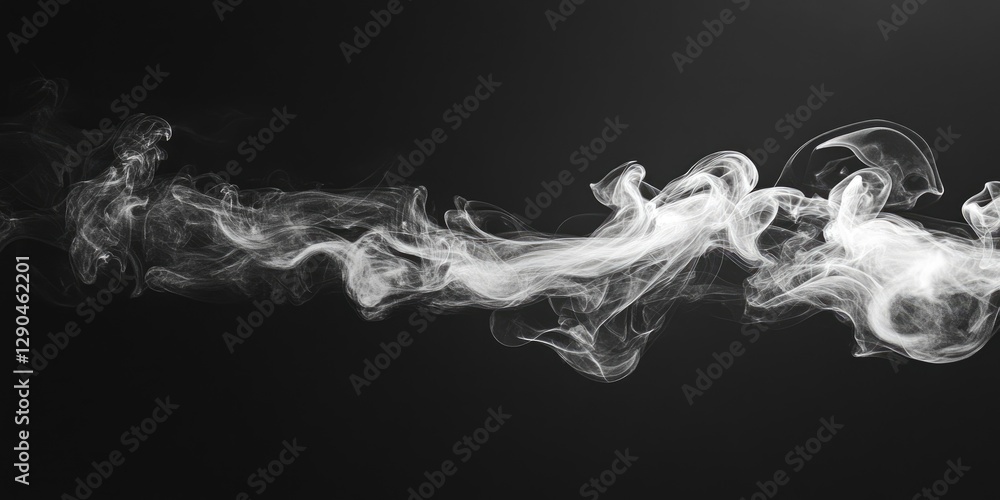 Poster elegant flow of white smoke twisting in graceful patterns against a solid black background creating 