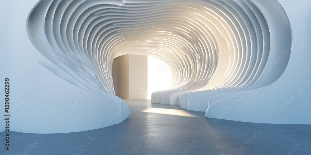 Aufkleber sleek white curved walls create a futuristic corridor with soft natural light streaming in, emphasiz