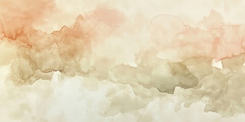 Obraz premium Soft watercolor abstract landscape featuring gentle shades of peach, beige, and olive green blending harmoniously across the canvas.