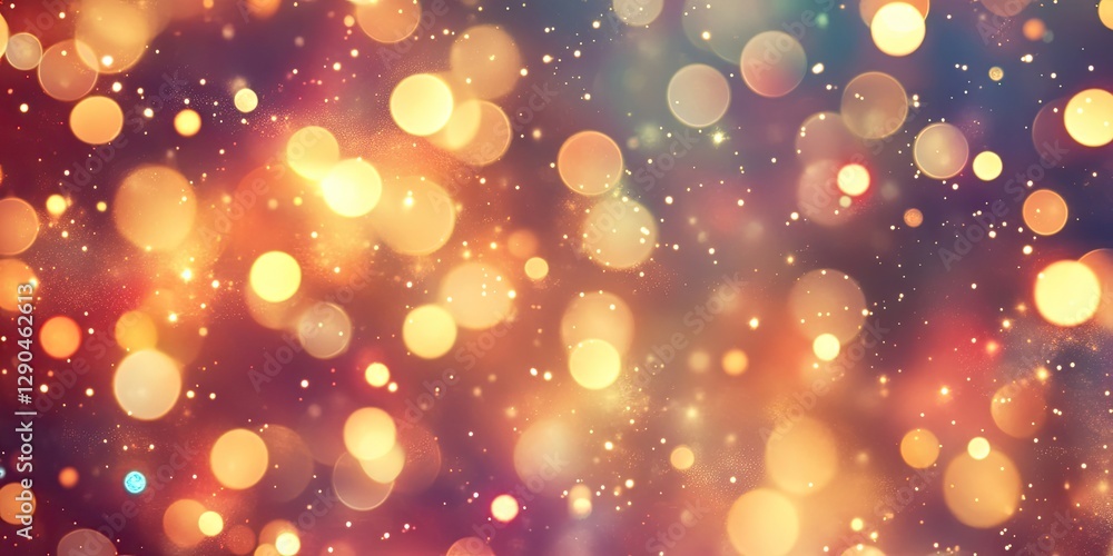 Poster warm golden bokeh circles sparkle against a deep purple background creating a festive atmosphere wit