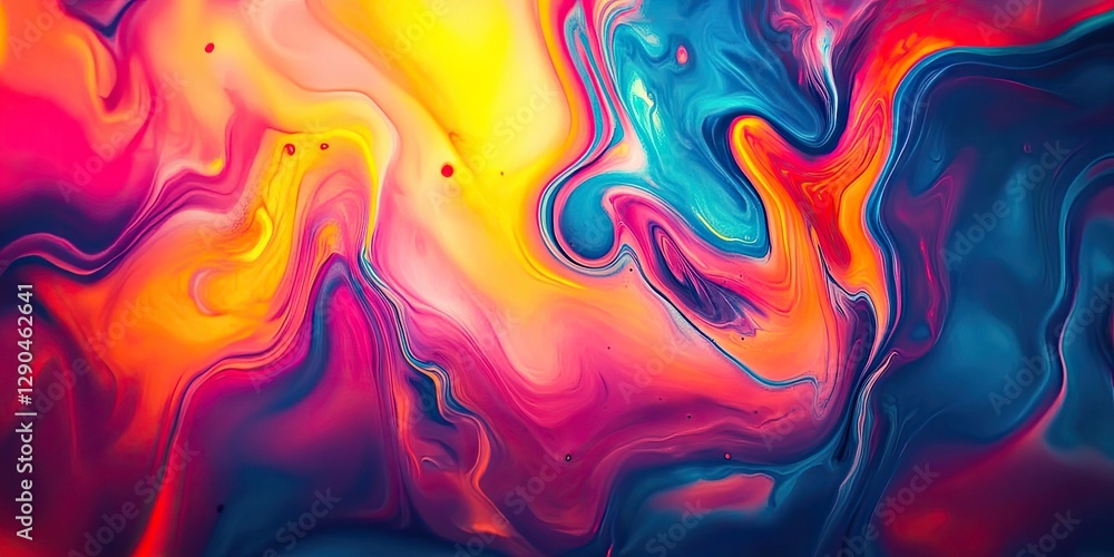 Poster abstract swirling colors of pink, yellow, and blue, creating a dynamic and vibrant background with f