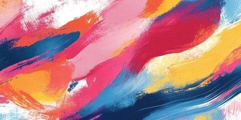 Obraz premium Colorful abstract brush strokes in vibrant shades of pink, red, yellow, blue on a white background highlighting dynamic movement and artistic expression.