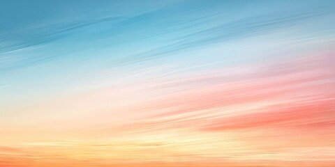 Soft gradient sunset sky with hues of blue, pink and orange blending seamlessly. Gentle brushstroke effect with calming atmospheric feel.