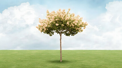 Solitary Tree in Meadow Under Cloudy Sky