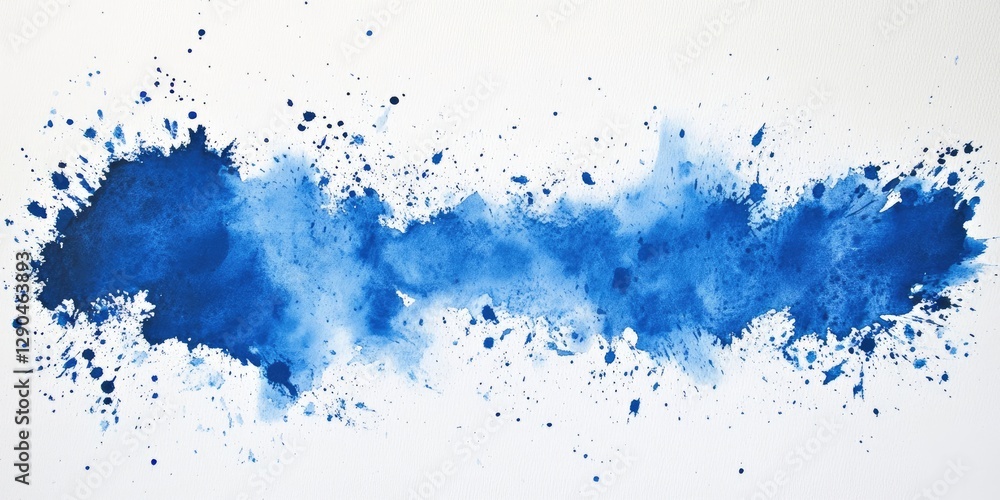 Poster vibrant watercolor splashes in deep blue tones create dynamic strokes on textured white paper with s