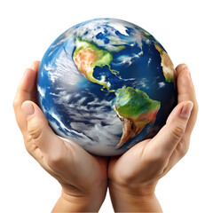 Protect Our Planet: Earth in Hands Image isolated on transparent background