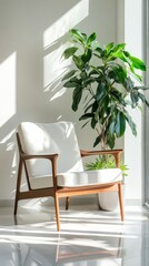 Modern Minimalist Interior Design with a Stylish Chair and Plant