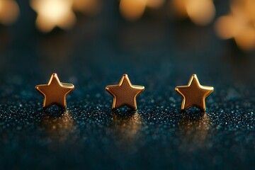 Golden star-shaped decorations on glittering dark surface