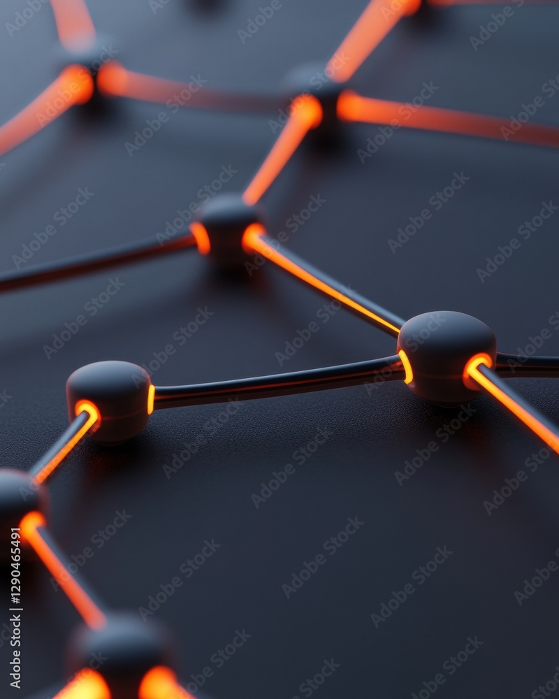 Poster Neon Network Visualization Glowing Geometric Node Graph on Matte Surface - Advanced Tech Aesthetic for Data-Driven Digital Marketing and Business Innovation