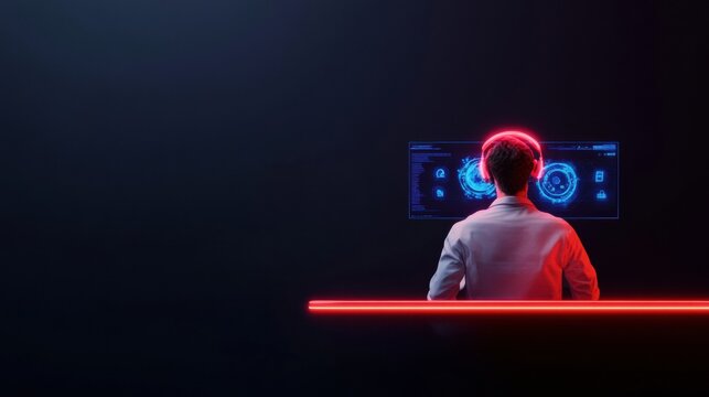 Holographic Digital Classroom Concept Virtual Instructor with Interactive Blue Interface - AI-Driven Remote Learning and EdTech Revolution in Modern Educational Platforms