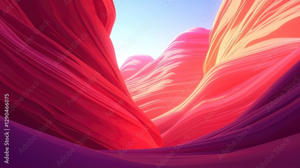 Poster abstract canyons with smooth layers, sunlit background for design mockups