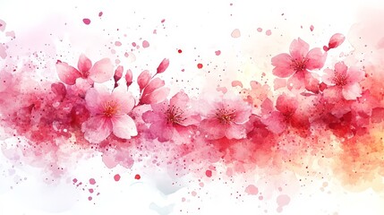 A watercolor illustration of cherry blossoms with soft pink hues and splashes of color.