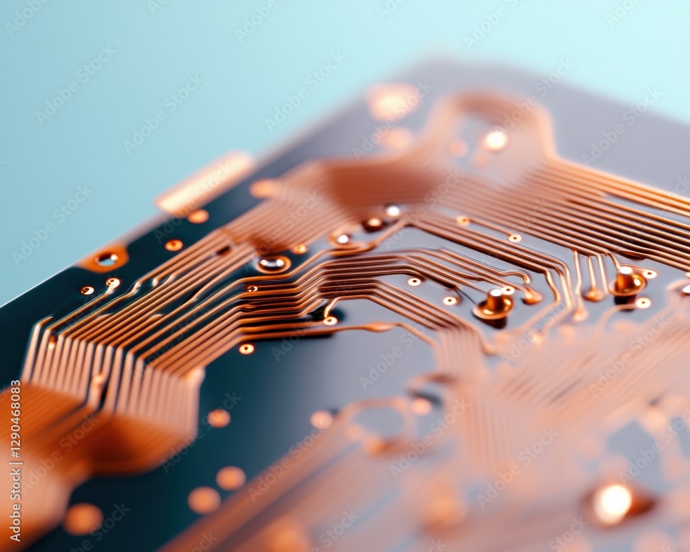 Leinwandbilder modern circuitry aesthetics copper traces on pcb close-up - digital infrastructure design for smart 