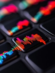 Futuristic Multi-Screen Trading Interface Sleek OLED Panels with Dynamic Data Visualizations - Cutting-Edge Fintech Workspace and Market Analysis for Agile Investment Strategies