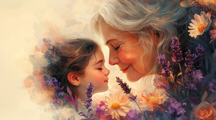 Illustration tendre et florale pour la F&ecirc;te des Grands-M&egrave;res