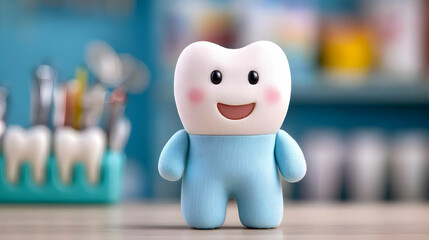 Happy tooth model in dental office