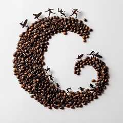 "Creative Coffee Bean Wave with Surfers &ndash; Artistic Arrangement Capturing the Motion of Surfing on a Coffee Wave"