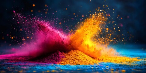 Colorful powder exploding creating a vibrant atmosphere