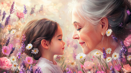 Fototapeta premium Illustration tendre et florale pour la Fête des Grands-Mères