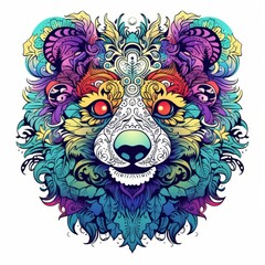 Vibrant Floral Panda Head Art Design